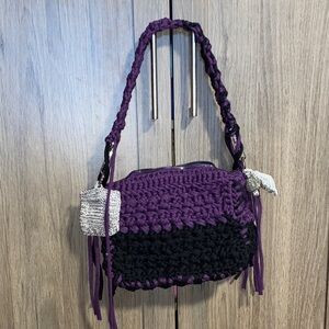 Purple and Black Handmade Woven Handbag